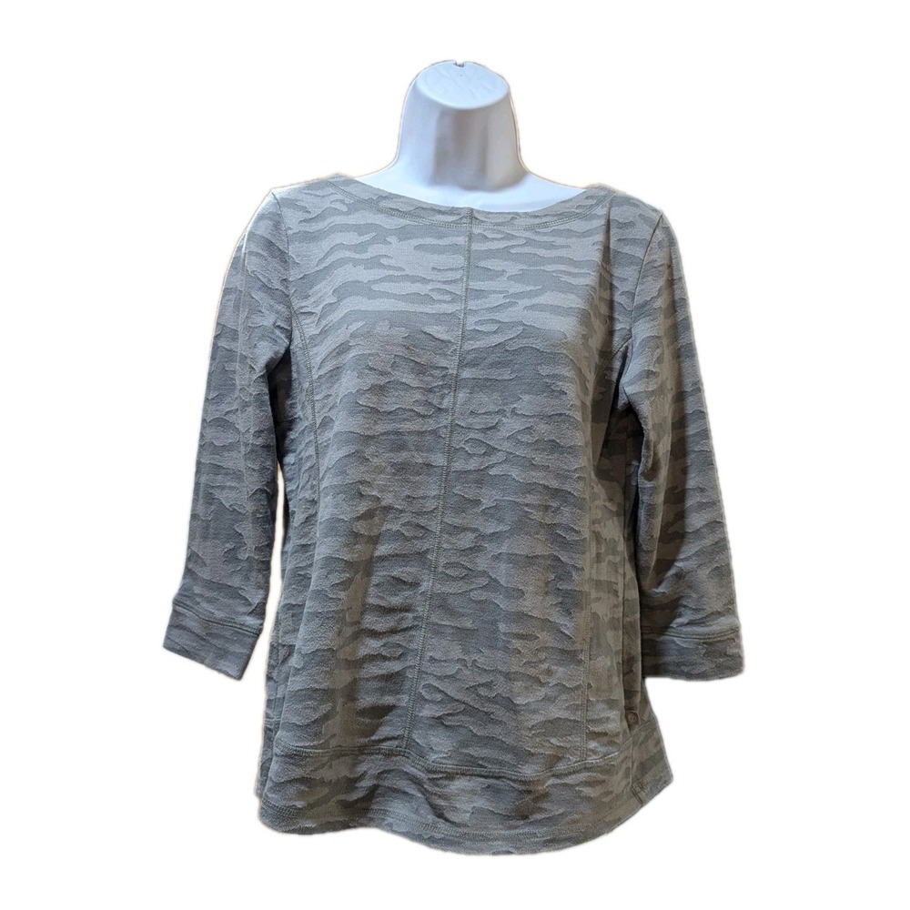 T by Talbots Gray Jacquard Camo Print 3/4‎ Sleeve Pullover - MP